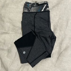Lululemon pace rival crop size 6 gray with floral waistband EUC